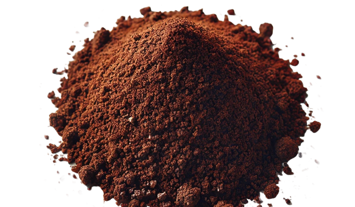 DALL·E 2024-08-15 12.41.53 - A close-up image of a pile of finely ground coffee powder on a clean white background. The coffee powder is rich in color, with deep, dark brown hues _副本